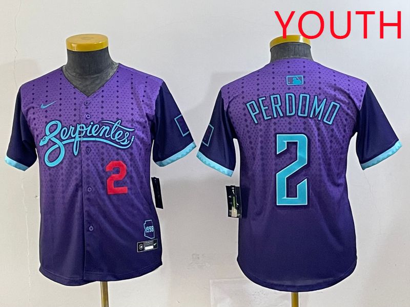 Youth 2025 Arizona Diamondback #2 Perdomo Purple Joint Name Nike MLB Jersey style 2->youth mlb jersey->Youth Jersey
